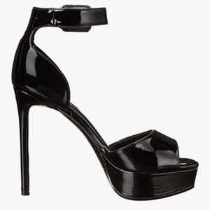 Nine West Black Debby3 Heeled platform Peep Toe Sandal Size 10m NIB